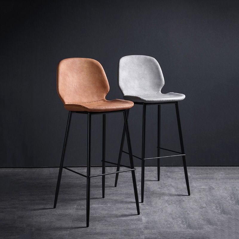 Scandinavian Matte Finish Leather Barstool Footrest Living Room Stool
