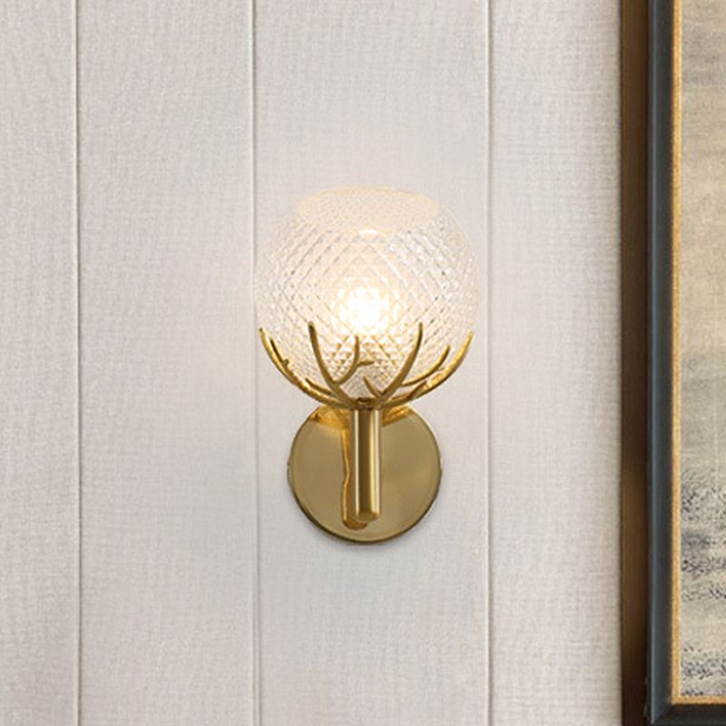 Verre en verre clair Lumière murale globale moderne 1-Light Gold Wall Mount Mount avec design de bois
