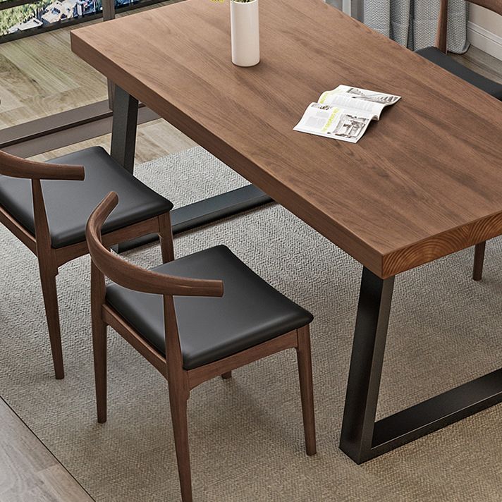 Industrial Wood Dining Table Rectangle Brown Dining Table with Black Frame