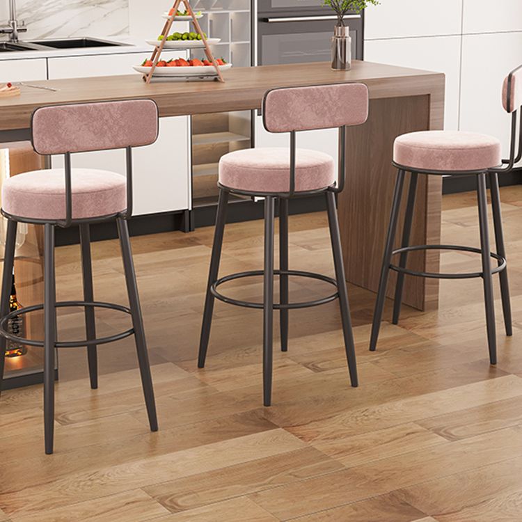 Modern Armless Backrest Counter Stool Iron Dessert Shop Bar Stool with Cushion and Pedal