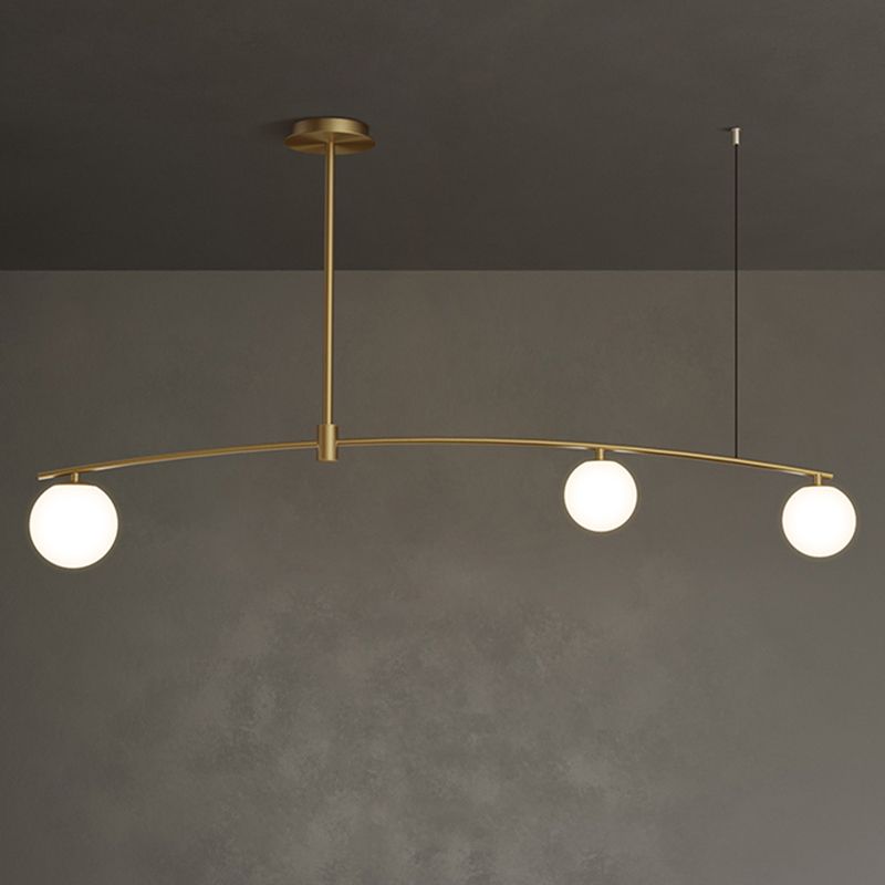 Postmodern Orb Shaped Hanging Lamp Frosted White Glass Island Pendant Light in Gold