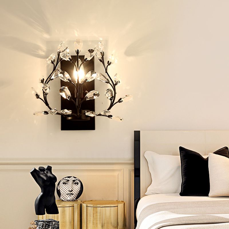 Einfache Zweigwandhalterung Licht 1 Glühbirne Klar K9 Kristallleuchte Beleuchtung in Schwarz/Gold für Wohnzimmer