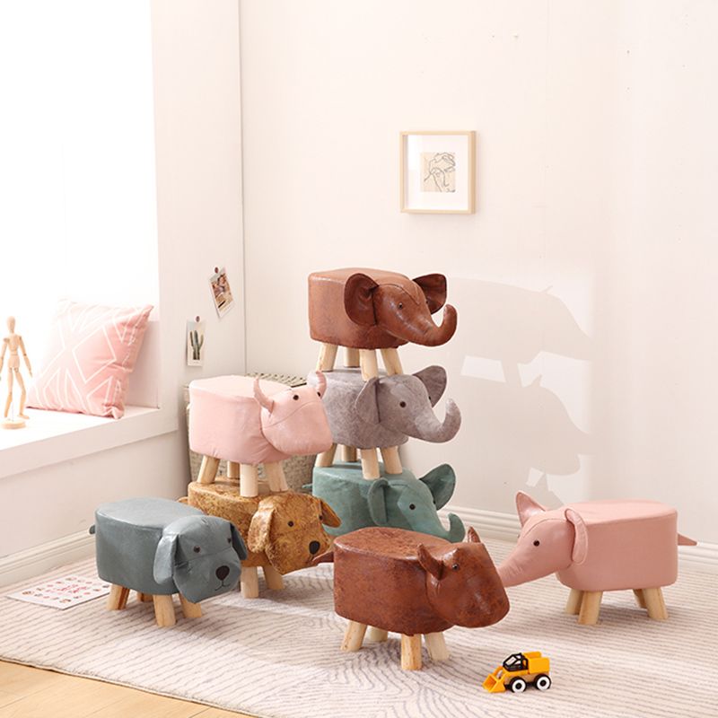 Contemporary Ottoman Faux Leather Solid Wood Frame Upholstered Dog Shape Ottoman