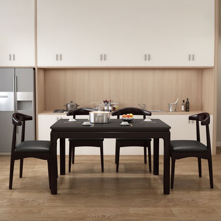 Mesa de comedor de piedra sinterizada de mediados de siglo, mesa rectangular con base de madera maciza de 4 patas para el hogar