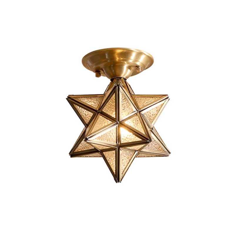 Plafonnier de chambre à coucher diamant/étoile encastré traditionnel en verre transparent à 1 lumière en laiton