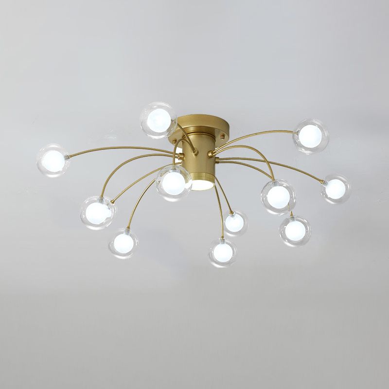 Bubble Flushmount Lighting Post Modern Clear Glass 13 Lights Brass Finish LED Flush Ceiling Lamp