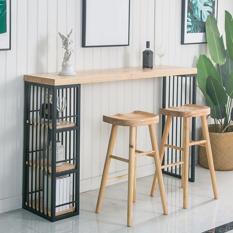 Glam Style Pub Table Rectangle Solid Wood Double Pedestal Bar Table for Indoor