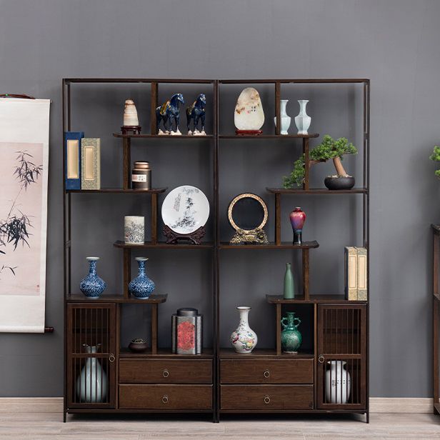 Espresso Shelf Bookcase with Doors Open Back Bookshelf for Office