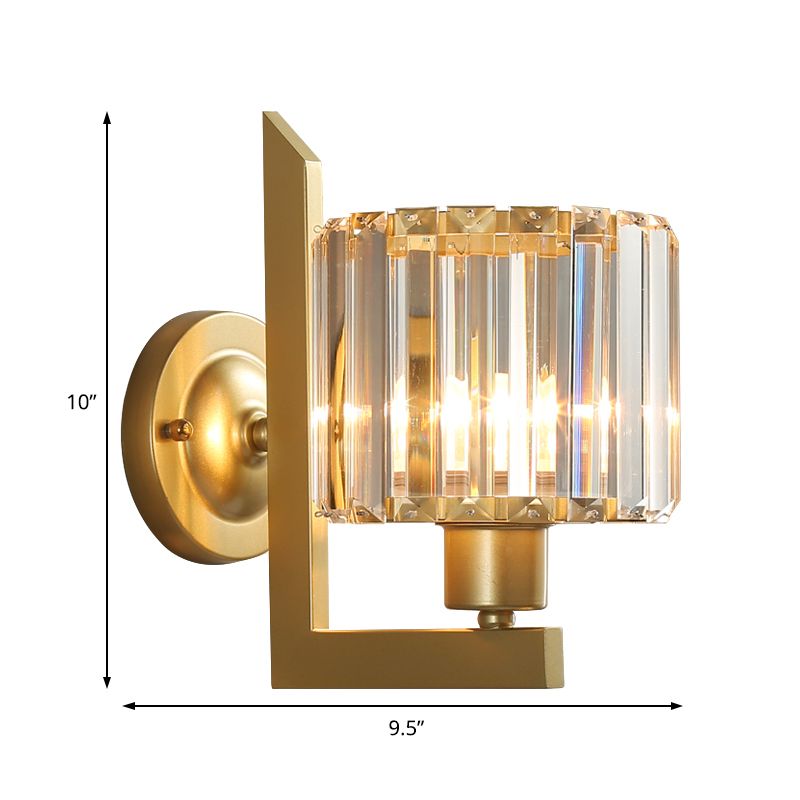 Klare Kristalltrommelwandleuchte zeitgenössische Schwarz/Gold 1 Lichtwandlampe mit Metallarm für Schlafzimmer