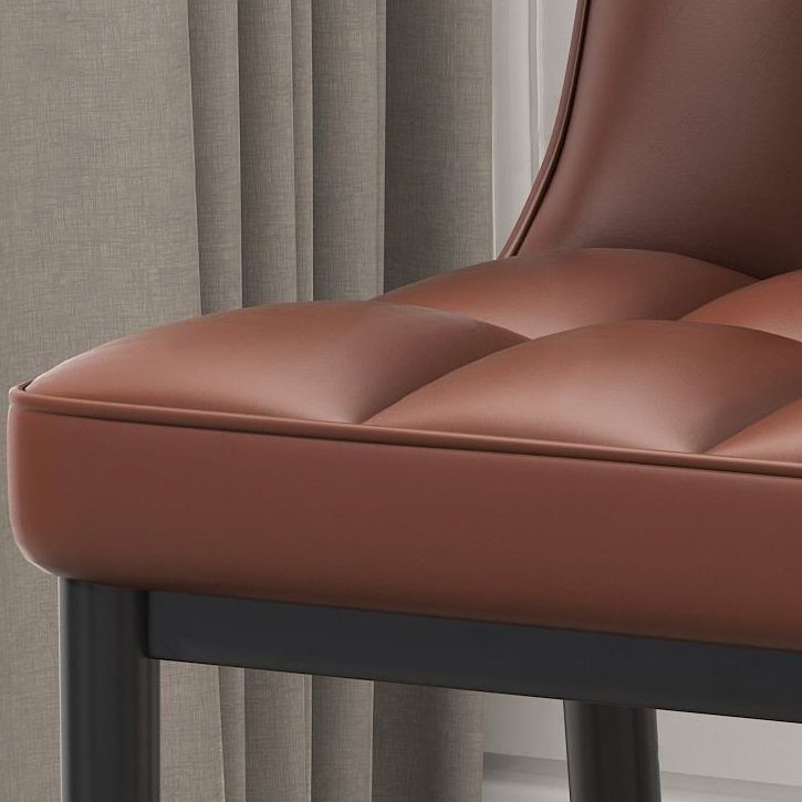 Glam Leather Dining Chair Parsons Chair with Steel Legs in Matte Finish for Home