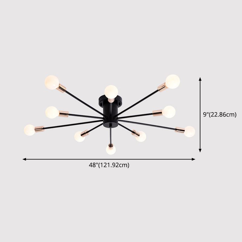 Bare Lampe Sputnik Deckenleuchte im industriellen Retro -Stil Schmiedeeisen halb Flush Mount