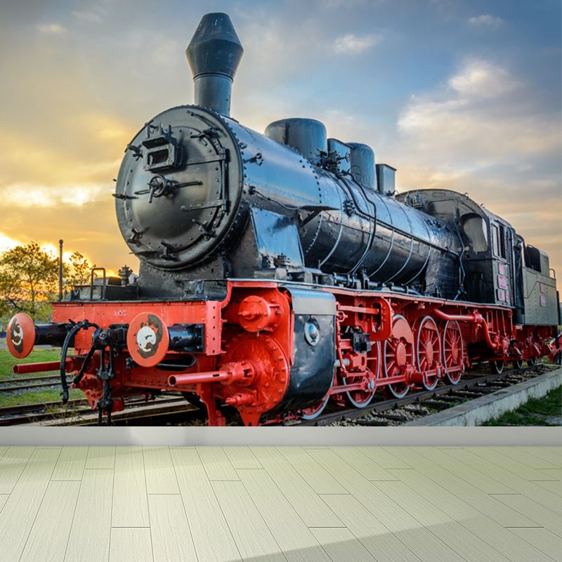 Light Color Train Mural Wallpaper Vehicle Industrial Stain Resistant Wall Covering