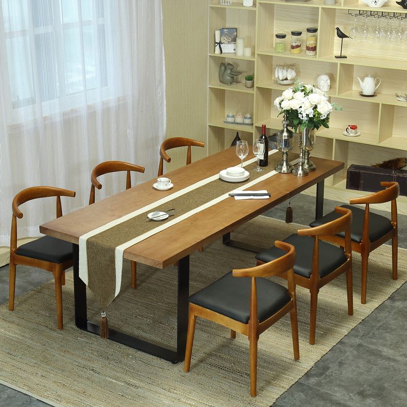 Indoor Industrial Dinette Set 1/2/5/7 Pieces Solid Wood and Metal Table Set