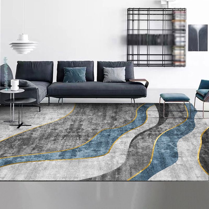 Ash Black Modern Rug Polyester Grafisch Tapijten Niet-slip achterste tapijt voor woonkamer