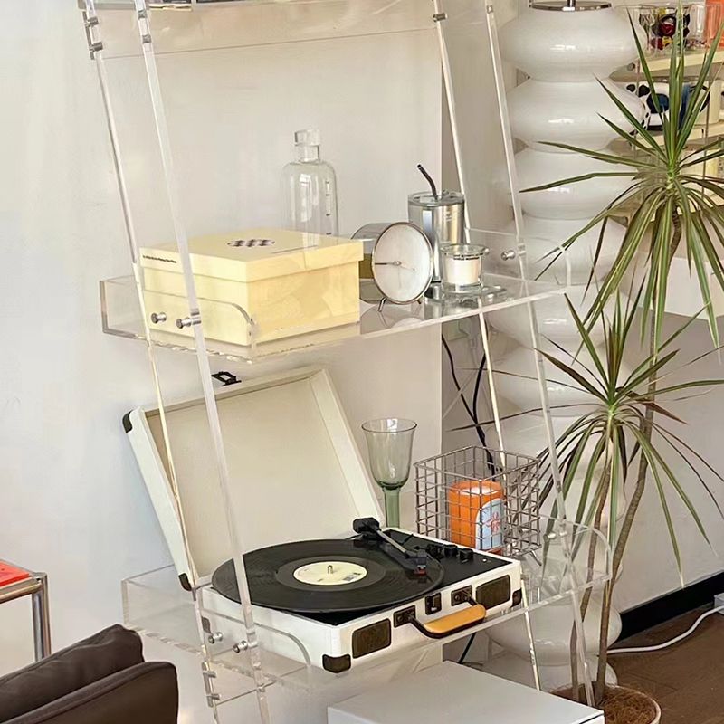 Contemporary Open Back Bookshelf Ladder Acrylic Bookcase with Shelves