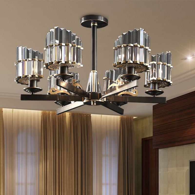 Modernismo Sputnik Luz colgante 3/6/8 Cabezas de la barra de cristal de tres lados Candelier en negro/latón