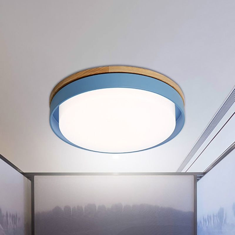 Iluminación empotrada redonda azul/blanca/amarilla, montaje empotrado de techo Led de metal macarrón nórdico con pantalla acrílica, 12"/18,5" W