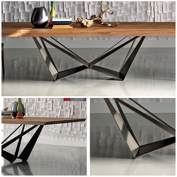 Industrial Solid Wood Table Kitchen Rectangle Dining Table with Black Metal Pedestal Base