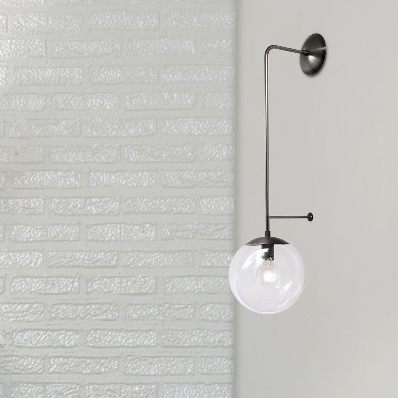 Lampe murale rétro Globe 1-Light transparent / verre blanc Shade Mury Light en laiton / noir pour le salon