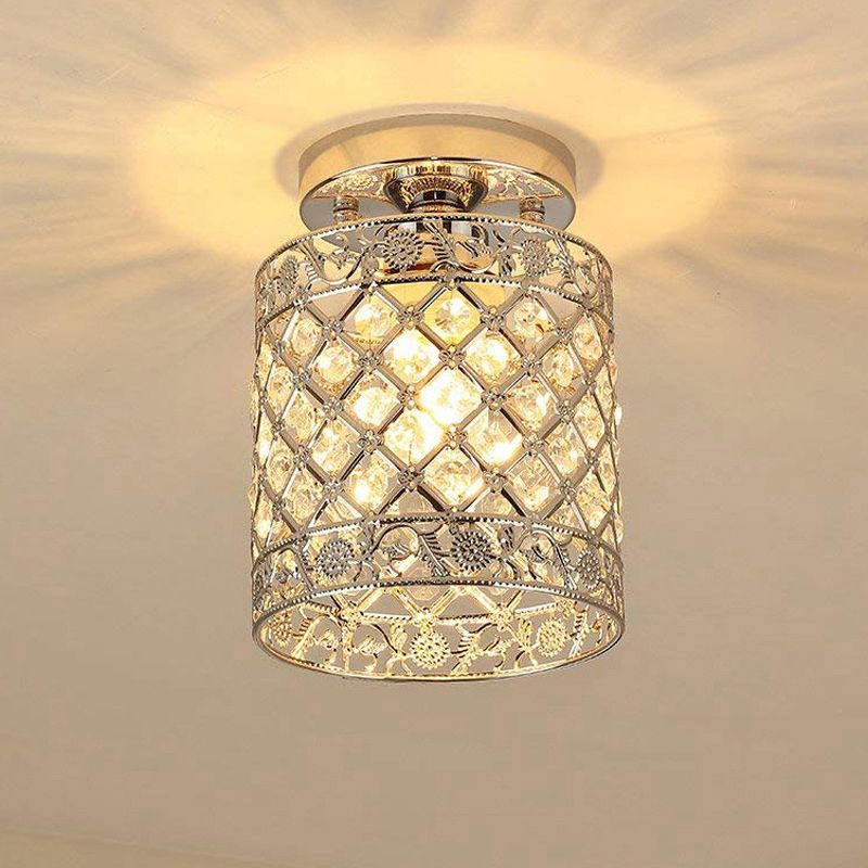Lámpara de montaje cilíndrica de montura cilíndrica de cristal Simple Luz de techo de semi rascillo de acabado de 1 luz para pasillo