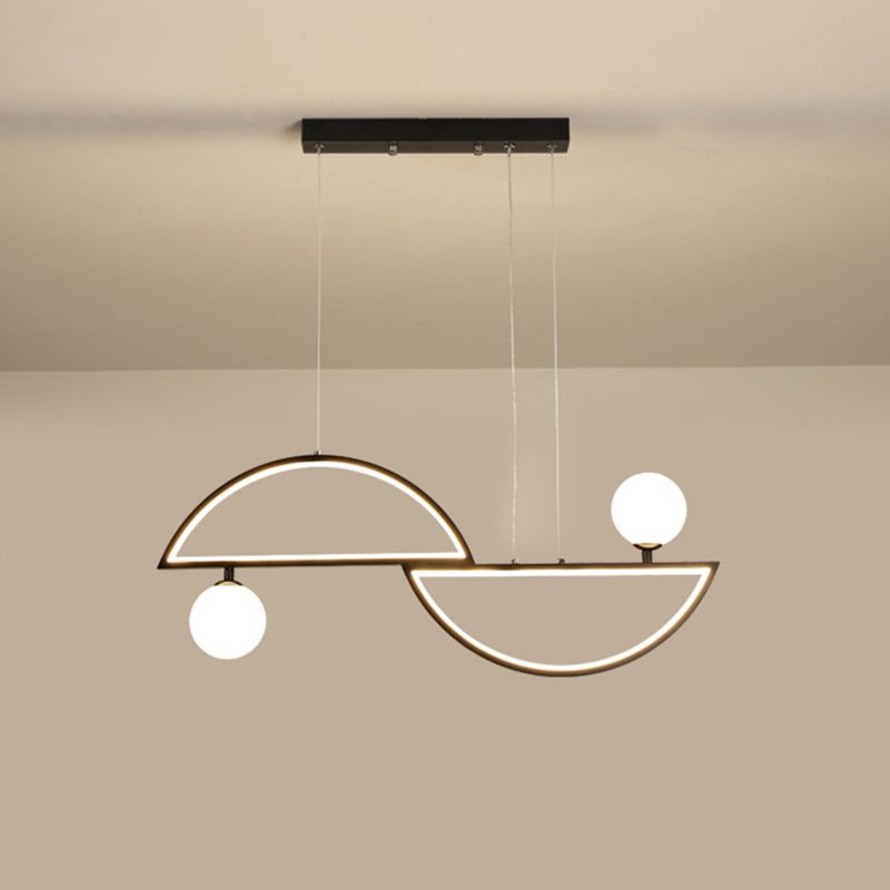 Artistic Semi-Circle Island Light Fixture Metal Dining Room LED Ceiling Pendant Light with Opal Glass Shade