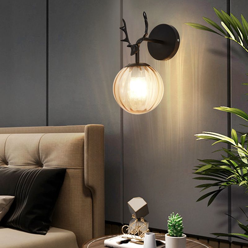 1-Light Ball Wall Lamps Modern Style Glass Wall Mounted Lights