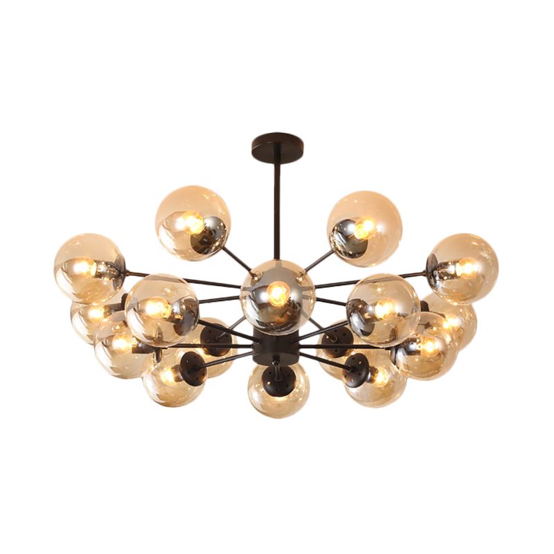 Amber/Blue/Clear Glass Spherical Chandelier Light Post Modern 6/8/10 Lights Black Pendant Lamp for Bedroom
