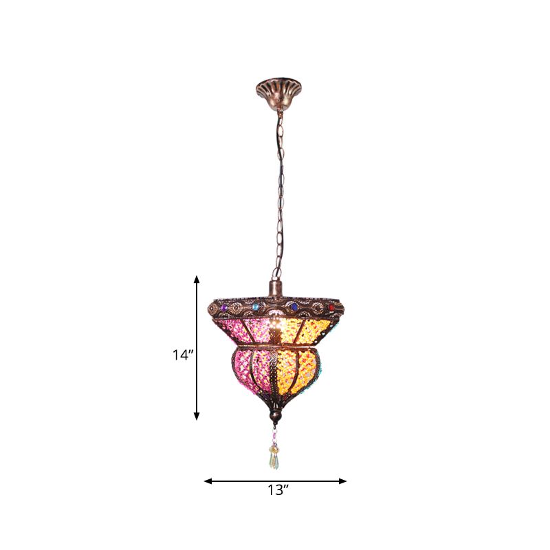 1-Head Metal Suspension Lamp Traditional Rust Urn Shaped Restaurant Pendant Ceiling Light