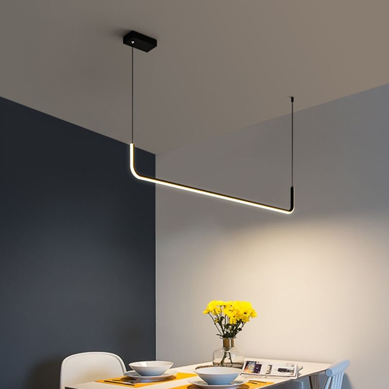 Metal Half Rectangle Hanging Lamp Kit Simple LED Black Island Lighting Fixture in Warm/White Light