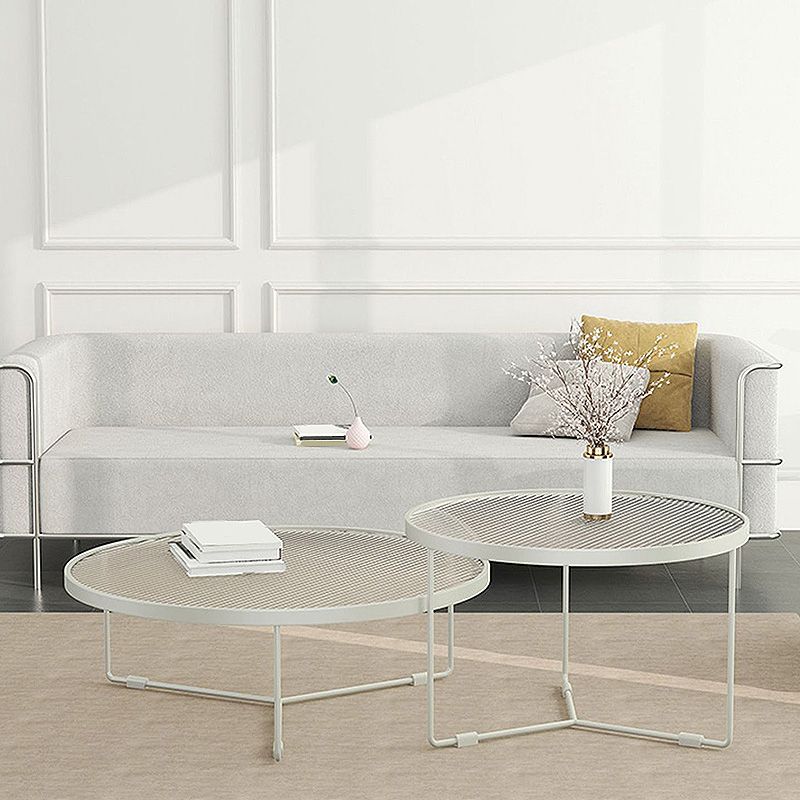 Modern Style Tempered Glass Top White/black Iron Base Round Coffee Table