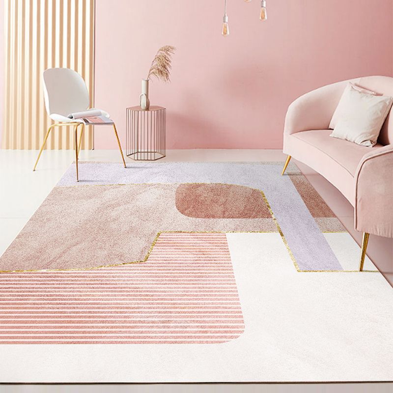 Tapis moderne aux couleurs bloquées, en mélange de coton rose, antidérapant, pour la décoration de la maison