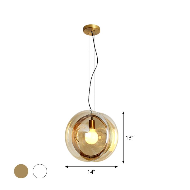 Lámpara de vidrio contemporánea de 1 cabezal con anillo de latón para restaurante