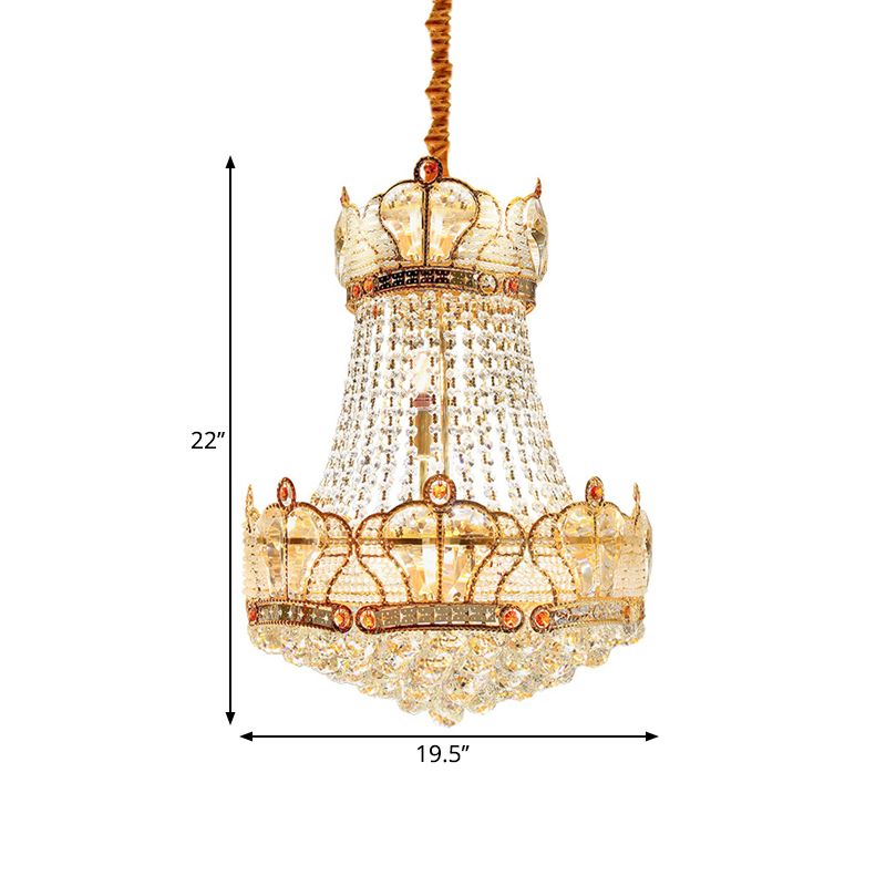Basket Crystal Strand Chandelier Lamp Modern 8 Lights Gold Pendant Lighting Fixture for Living Room