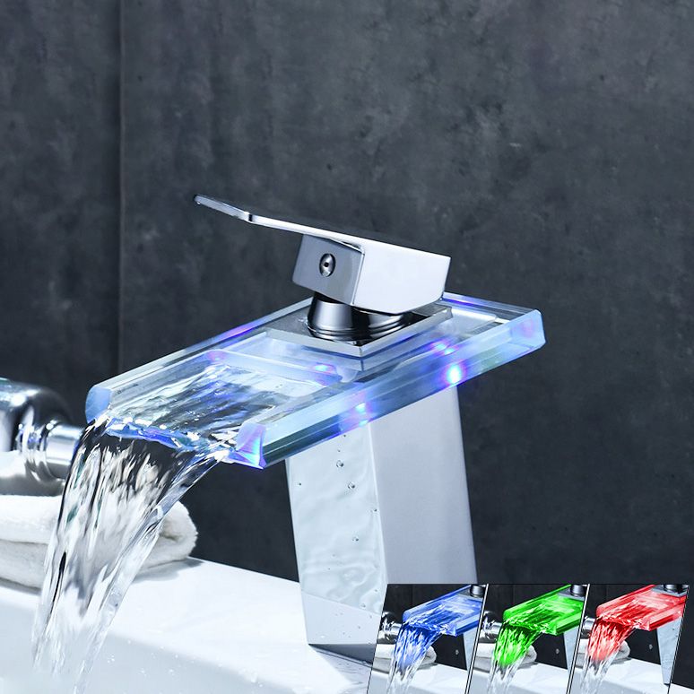 Bathroom LED Faucet Light Lever Handle Waterfall Spout Faucet
