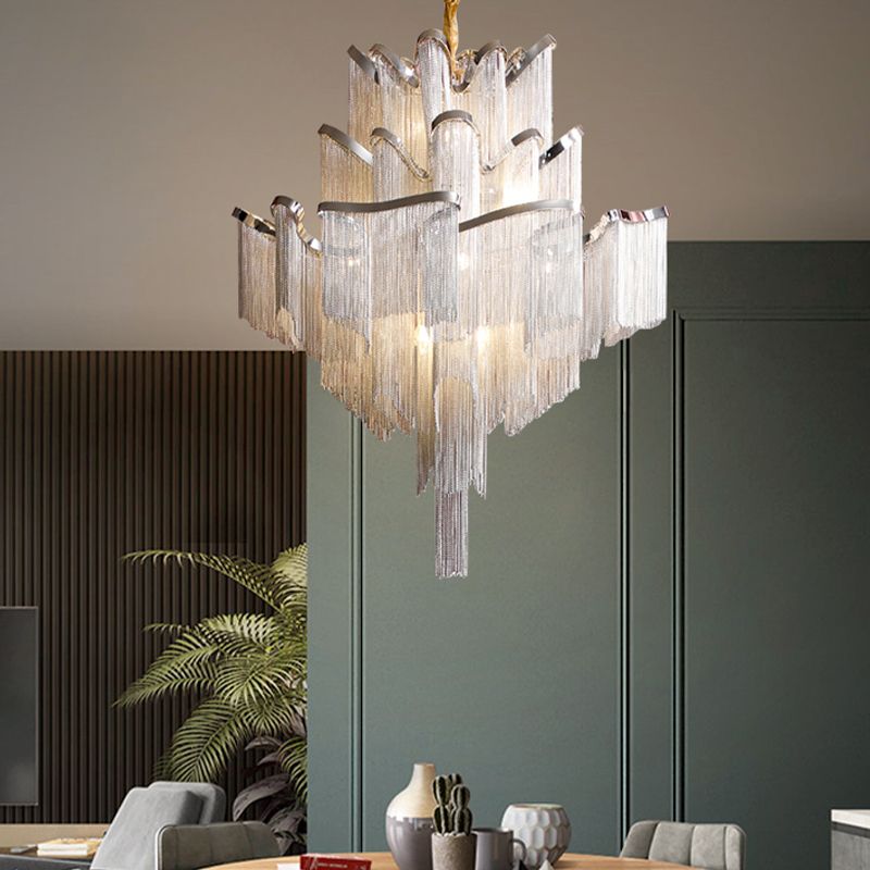 Aluminum Tassel Tiered Pendant Lamp Contemporary Chandelier Light Fixture