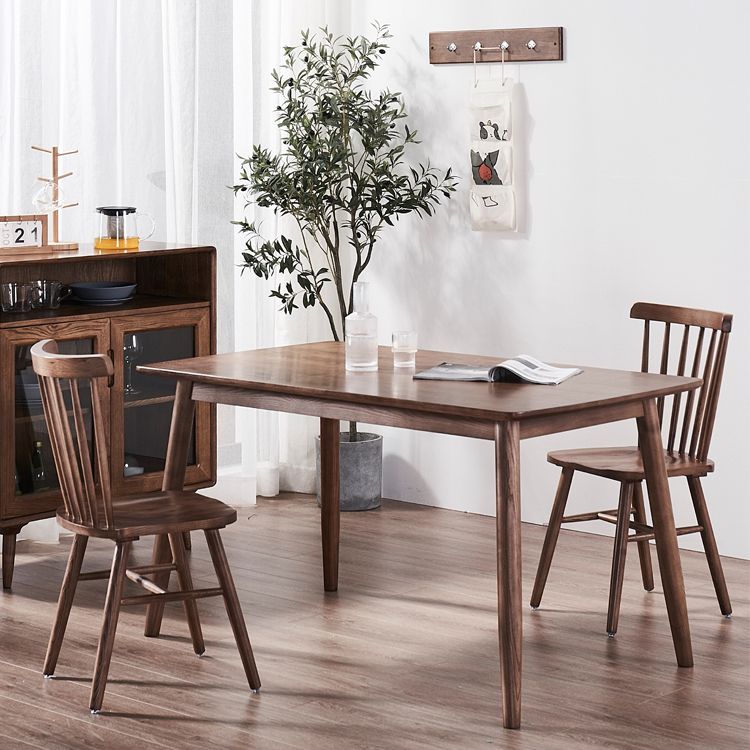 Mid-Century Modern Dining Table Brown Rectangle Solid Wood Dining Table
