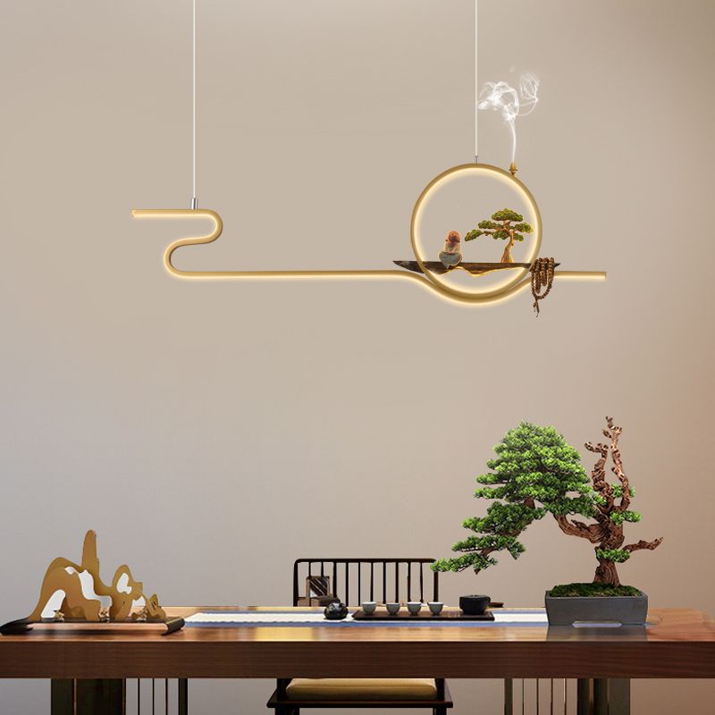 Tea Room Modern Island Lighting 2 Lights LED Linear Aluminum Pendant Light
