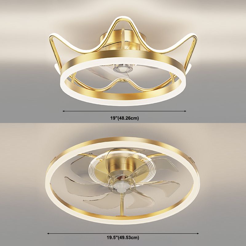 Brushed Gold Circular Ceiling Fan Lamp Minimalist Metal LED Semi Mount Lighting