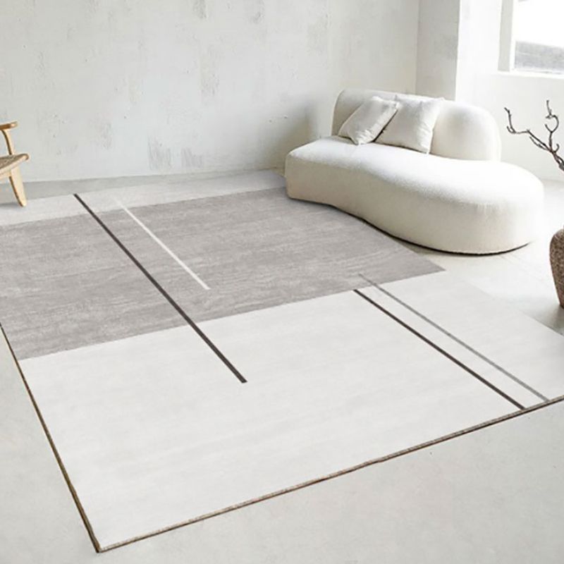 Modern Grey Area Rug Color Block Polyester Area Carpet Anti-Slip Backing Rug for Home Decor