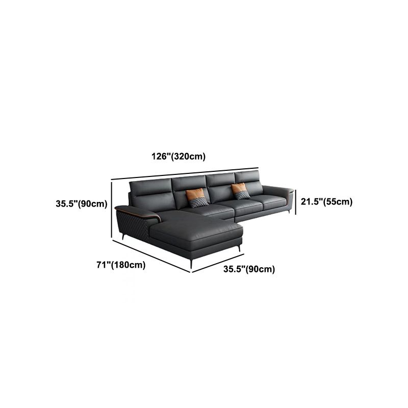 Modern 4-Seater Pillow Top Arm Sofa Faux Leather Sofa with Chaise - 129.9" W