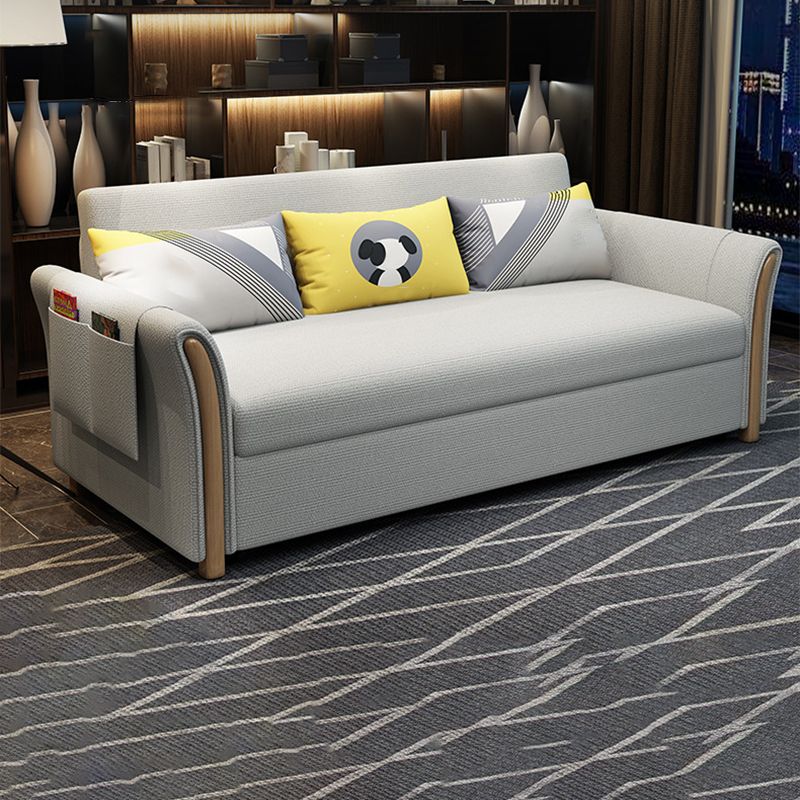 Linen Slipcovered Sofa Convertible Flared Arm Sofa Bed in Grey