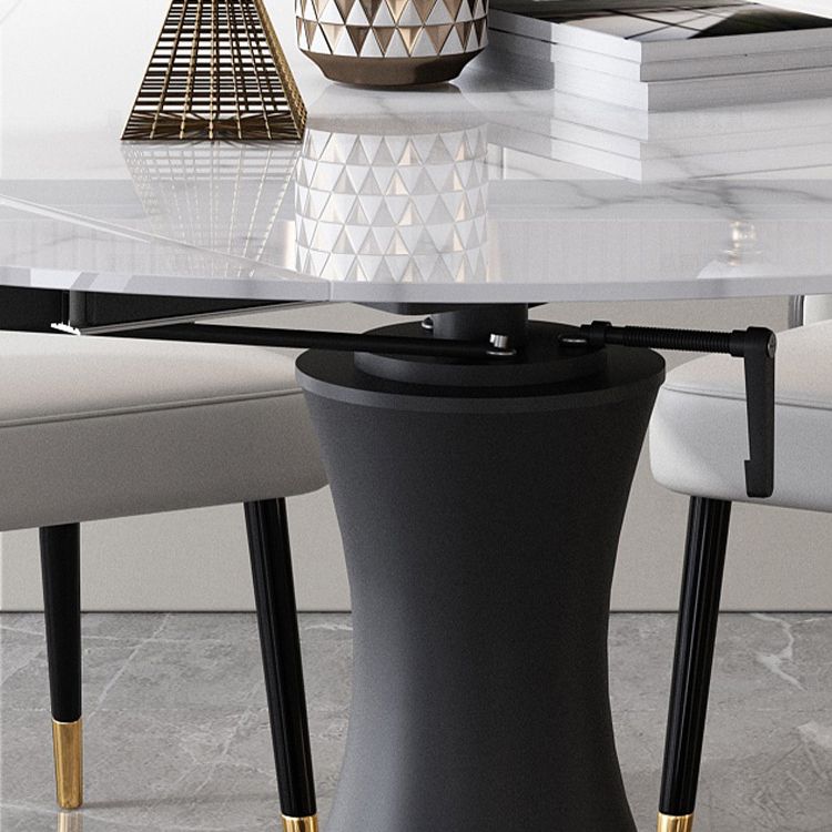 Modern Foldable Sintered Stone Dining Room Set with Black Base Dining Furniture for Home Use