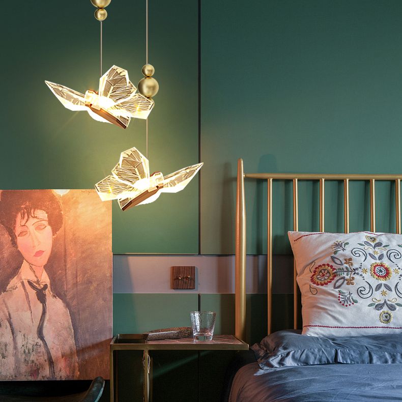 Gold Acrylic Down Lighting Pendant Contemporary 1-Light Ceiling Light for Bedroom