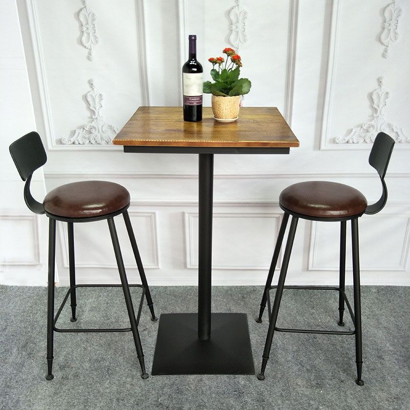 Industrial Black Iron Bar Table Wood Top Indoor 41.3"H Bistro Table with Pedestal
