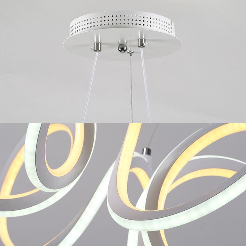 LED Single Light Living Room Chandelier with Cycle Acrylic Shade White Hanging Pendant