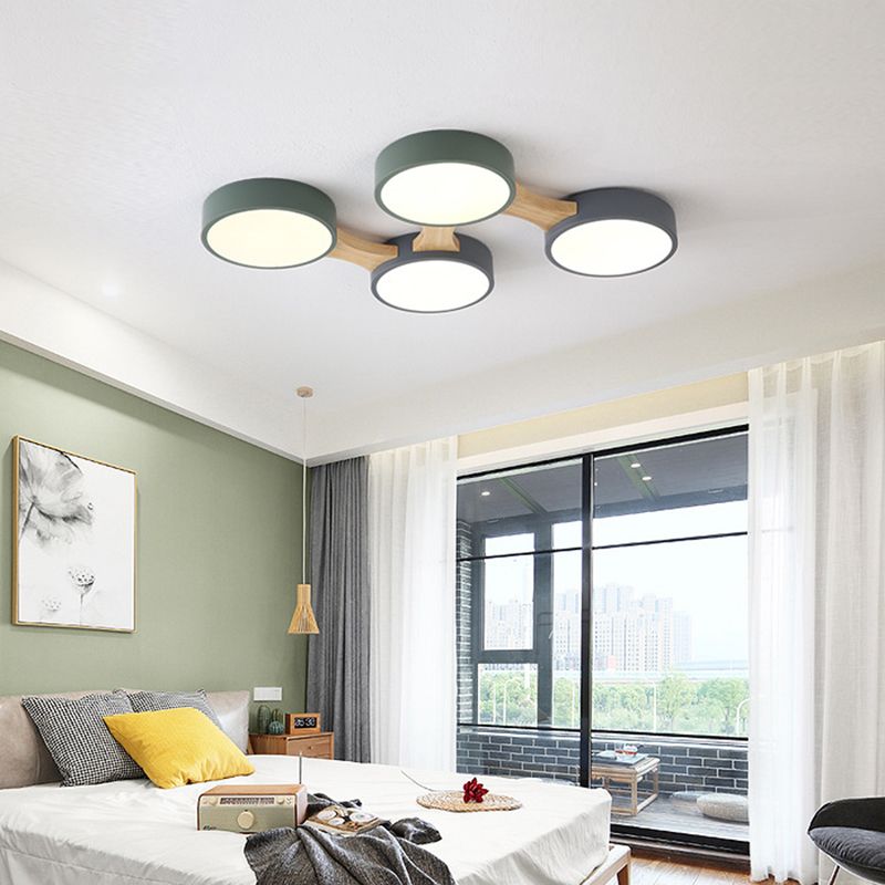Drum-inbouwplafondlamp Minimaal acryl LED-inbouwarmatuur met houten arm