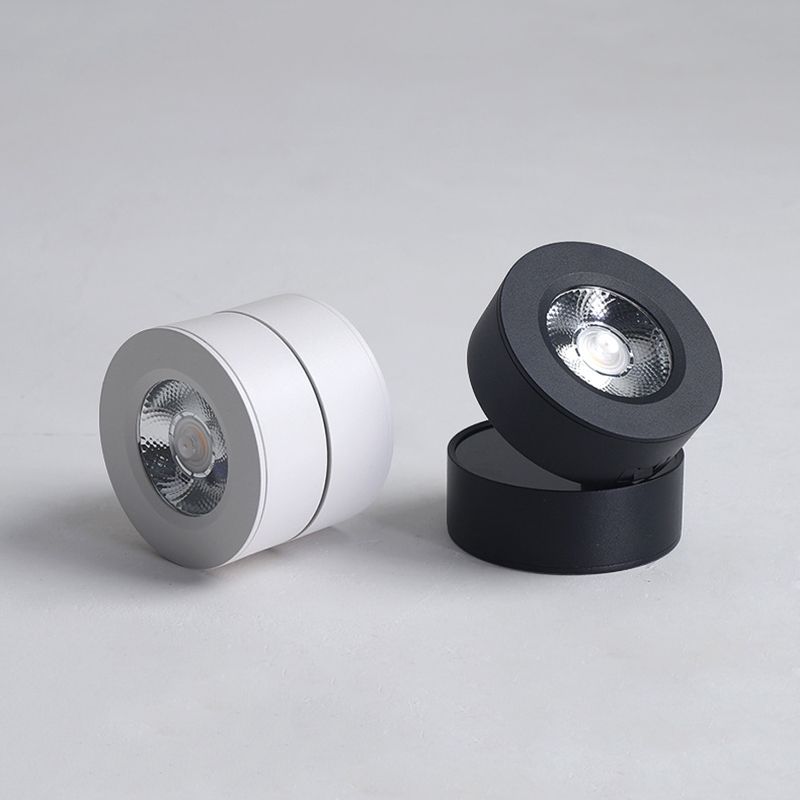 Modern Creative LED Rotatable Ceiling Light Aluminium Cylindrical Flush Mount with Clear Glass Shade