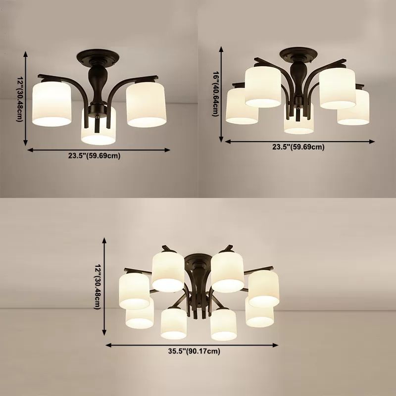 Cylindrical Semi Flush Ceiling Light Simple Ceiling Mount Light with Glass Shade