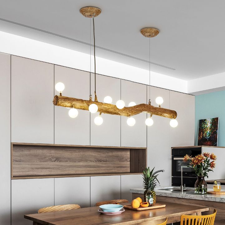 Modern Globe Island Light Fixture Glass Island Ceiling Light in Brown Finish