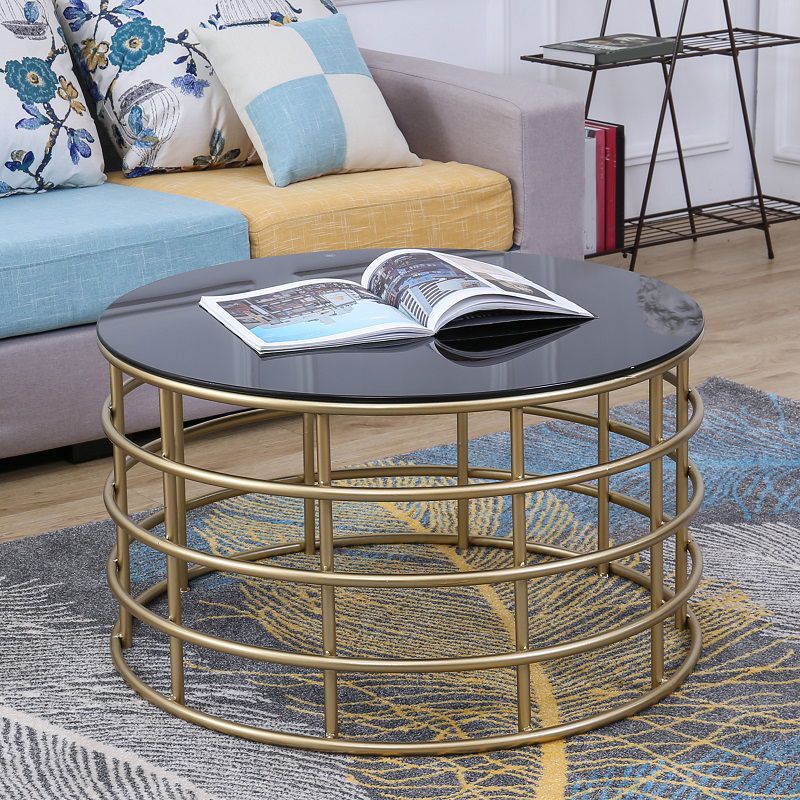 Contemporary Simple Glass Round Coffee Cocktail Table - 17.7" H